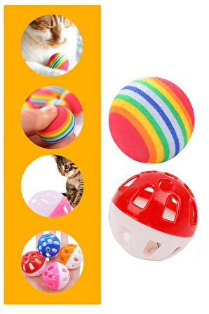 İnteraktif Enerji Atmaya Yardımcı Sesli Hareketli Kedi Oyuncağı 2'li Hafif Plastik & Sünger Top Set