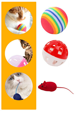 İnteraktif Peluş Sesli Fare Hareketli Kedi Oyuncağı Hafif Plastik Sünger Top 3'lü Kedi Oyuncak Seti