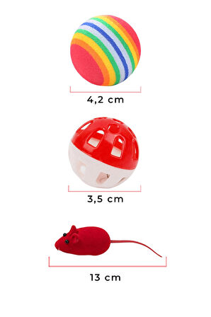 İnteraktif Peluş Sesli Fare Hareketli Kedi Oyuncağı Hafif Plastik Sünger Top 3'lü Kedi Oyuncak Seti