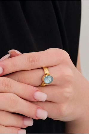 14 K Gold Kaplama 925 Ayar Gümüş Naturel Aquamarine Yüzük
