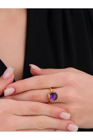 14 K Gold Kaplama 925 Ayar Gümüş Ultra Temiz Doğal Ametist Antik Yüzük
