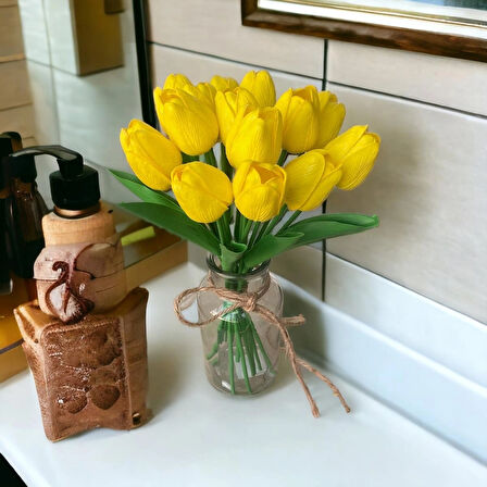 Yapay Çiçek Islak Sarı Lale Buketi 5 ' Li Gerçeksi Dokunuş