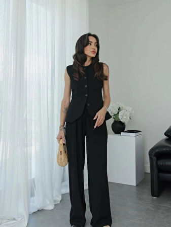 kadın bisiklet yaka önü düğmeli siyah carine yelek