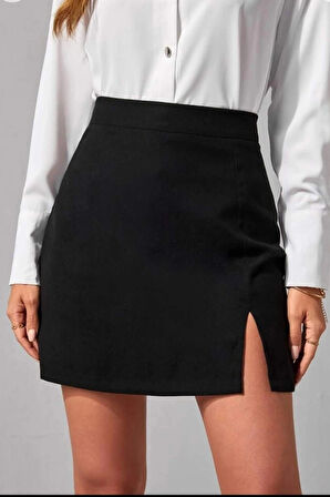 kadın yüksek bel ,ön yırtmaçlı yanı fermuarlı premium kalite diz üstü kalem etek