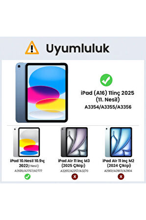 İpad 11.Nesil A16 A3354 /A3355 /A3356 İle Uyumlu Uyku Modlu Yatay Standlı Sert Smart Tablet Kılıfı