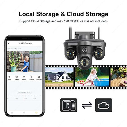4 Kameralı 16MP 3 PTZ Dönebilen Wifi Sesli Kamera