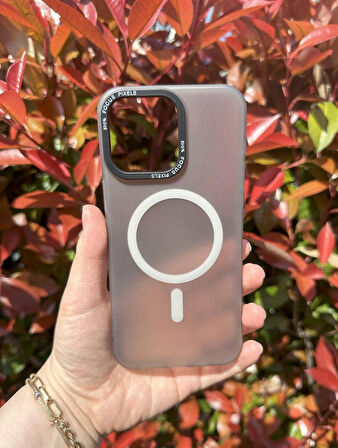 iPhone 15 Pro Max Uyumlu Magsafe özellikli Kaliteli Sararmaz Gri Kılıf - Kırılmaz Cam Hediyeli