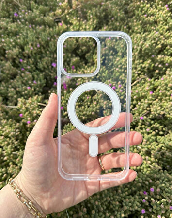 iphone 15 Pro Max Uyumlu Şeffaf Magsafe özellikli Kaliteli Sararmaz Şeffaf Kılıf - Kırılmaz Cam Hediyeli