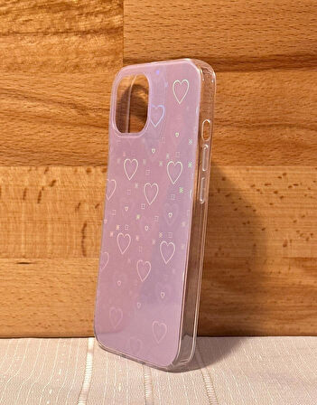 iPhone 15 Uyumlu Hologramlı Darbe Emici Pembe Kılıf - Kırılmaz Cam Hediyeli
