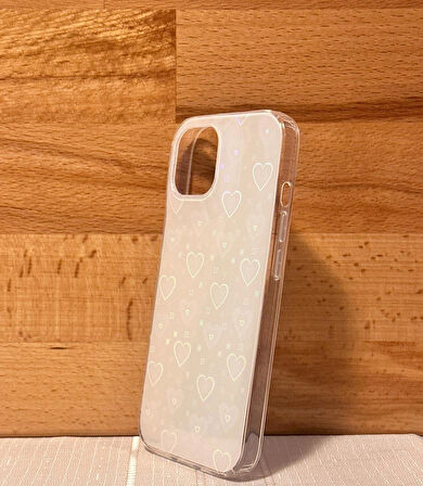 iPhone 15 Uyumlu Hologramlı Darbe Emici Beyaz Kılıf - Kırılmaz Cam Hediyeli