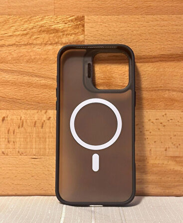 iPhone 16 Pro Max Magsafe Özellikli Standlı Darbe Emici Siyah-Şeffaf Kılıf - Kırılmaz Cam Hediyeli