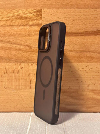 iPhone 16 Pro Max Magsafe Özellikli Standlı Darbe Emici Siyah-Şeffaf Kılıf - Kırılmaz Cam Hediyeli