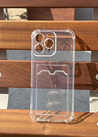 iPhone 16 Pro Max Uyumlu Kamera Korumalı Kartlıklı Darbe Emici Şeffaf Kılıf - Kırılmaz Cam Hediyeli