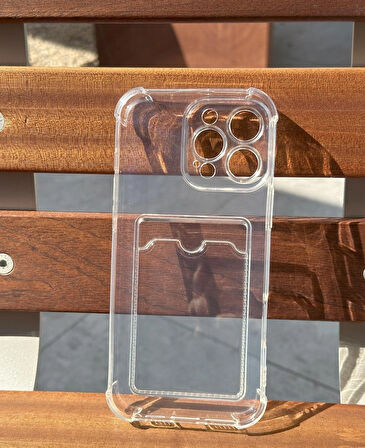 iPhone 16 Pro Max Uyumlu Kamera Korumalı Kartlıklı Darbe Emici Şeffaf Kılıf - Kırılmaz Cam Hediyeli