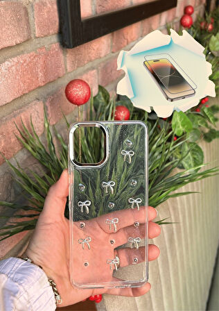 Samsung Galaxy A06 Uyumlu Fiyonk ve İncili Kaliteli Şeffaf Kılıf - Kırılmaz Cam Hediyeli