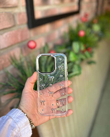 iPhone 16 Pro Uyumlu Fiyonk ve İncili Kaliteli Şeffaf Kılıf - Kırılmaz Cam Hediyeli