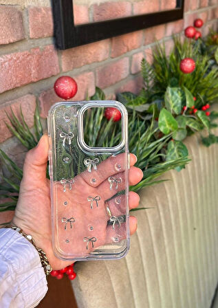 iPhone 16 Pro Uyumlu Fiyonk ve İncili Kaliteli Şeffaf Kılıf - Kırılmaz Cam Hediyeli
