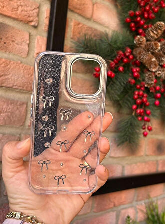 iPhone 16 Uyumlu Fiyonk ve İncili Kaliteli Şeffaf Kılıf - Kırılmaz Cam Hediyeli