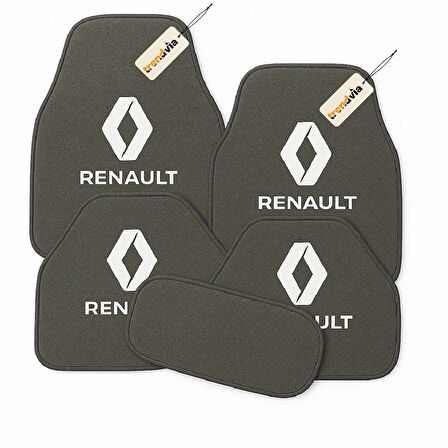 Gri Renk Renault Araba Halı Paspas Seti 5'li – Kaymaz, Suya Dayanıklı, Kolay Temizlenebilir Araç Paspası