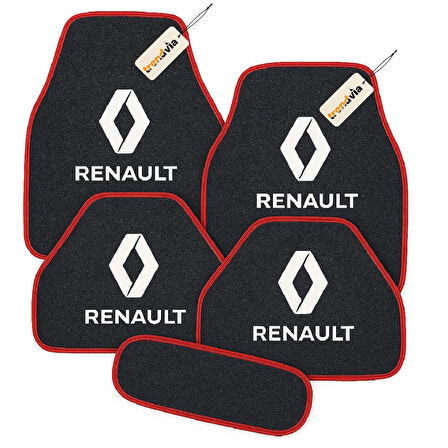 Antrasit Kırmızı Renk Renault Araba Halı Paspas Seti 5'li – Kaymaz, Suya Dayanıklı, Kolay Temizlenebilir Araç Paspası