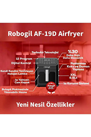 Robogil Af-19d 6.5 lt Yağsız Airfryer Siyah