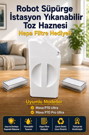Mova P70/P70 Pro Ultra Uyumlu Yıkanabilir Yeniden Kullanılabilir Robot Süpürge Haznesi