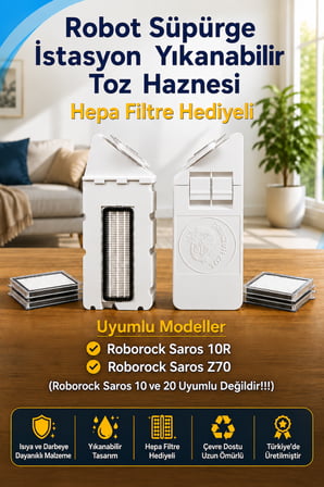 Roborock Saros 10R/Saros Z70 Uyumlu Yıkanabilir Yeniden Kullanılabilir Robot Süpürge Haznesi