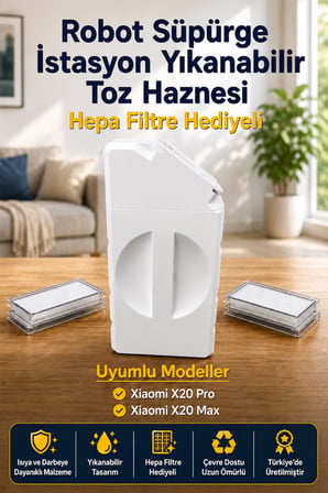 Xiaomi X20Max/X20Pro Uyumlu Yıkanabilir Yeniden Kullanılabilir Robot Süpürge Haznesi