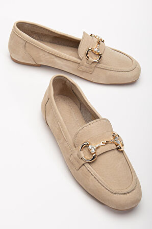 Suins Rody Hakiki Deri Taş Detaylı Kadın Babet Ayakkabı