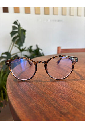 Roller Yuvarlak Leopar Desenli Unisex Kadın Erkek Popüler Gözlük Mavi Işık Korumalı Gözlük