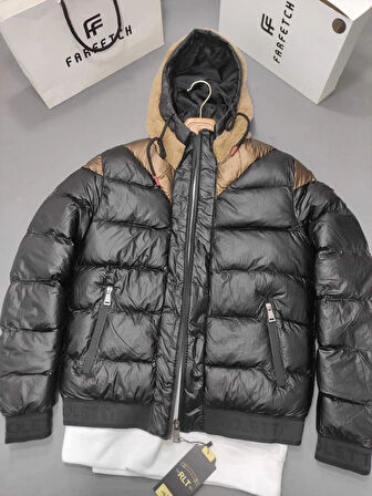 Erkek Kapşonlu Şişme Mont Siyah