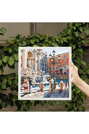 Roma Trevi Çeşmesi Sayılarla Boyama Seti, Hobi Seti, 40X50 Tablo, Fırça Boya Asma Aparatı Dahil,