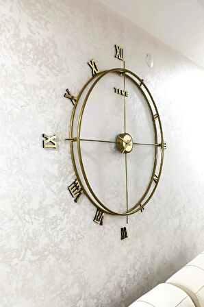 Roma Rakamlı Gold 80 Cm , Modern Dekoratif Metal Duvar Saati