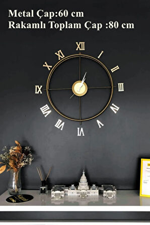 Roma Rakamlı Gold 80 Cm , Modern Dekoratif Metal Duvar Saati