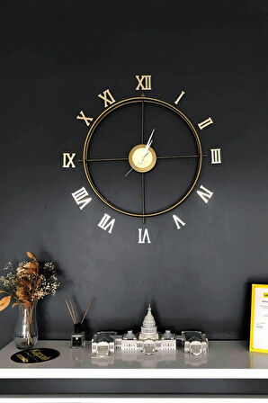 Roma Rakamlı Gold 80 Cm , Modern Dekoratif Metal Duvar Saati