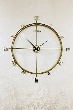 Roma Rakamlı Gold 80 Cm , Modern Dekoratif Metal Duvar Saati