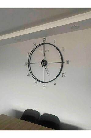 Siyah XXL 120 cm ROMA RAKAMLI Modern Dekoratif Metal Duvar Saati