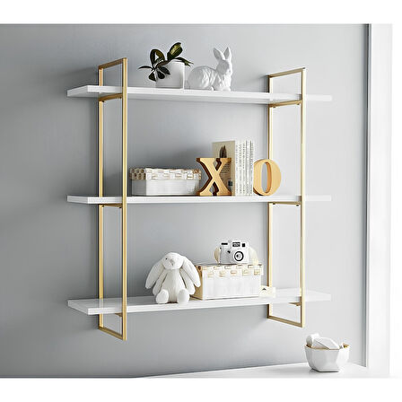 Rosa Mini Duvar Aksesuar Rafı - Gold Metal Beyaz Raf