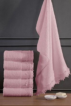 Rosa 6 Adet 50*90 Güpürlü Havlu Seti | El Yüz Havlusu | Çeyiz Havlusu | Havlu Set | Pembe
