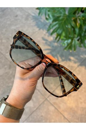 Rosa Leopar Desenli Kare Güneş Gözlüğü Yeşil Degrade Cam UV400 Korumalı