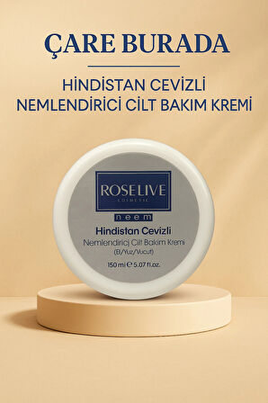 Roselive - Hindistan Cevizli Nemlendirici Cilt Bakım Kremi 150 Ml ( El & Yüz & Vücut)