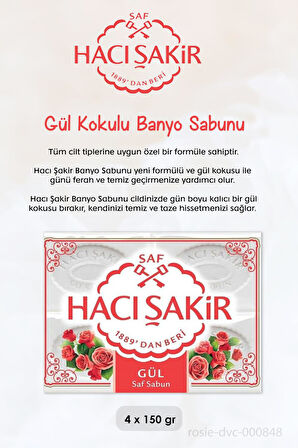 Hacı Şakir Hindistan Cevizi Şampuan 500 ml,  Gül Kokulu Banyo Sabunu 4 x 150 gr ve ROSIE