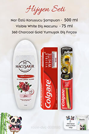 Colgate Visible White Diş Macunu 75 ml,   360 Charcoal Diş Fırçası, H. Şakir Narlı Şampuan 500 ml 