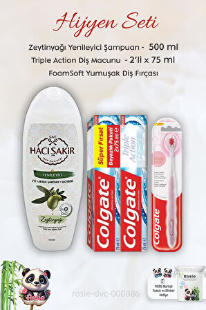 Colgate  Extra White Diş Macunu 2 x 75 ml,  FoamSoft Diş Fırçası, H. Şakir Zeytinyağlı Şampuan 500 ml