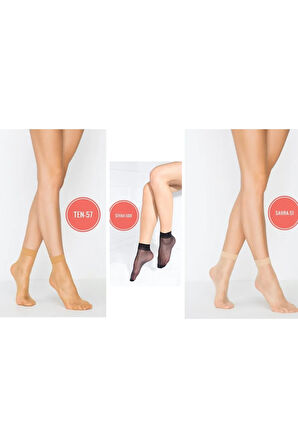 ROSSEY Parlak Fit (15d) Soket Çorap-Siyah-Ten-Sahra (12 Çift)