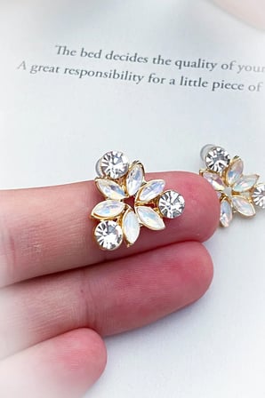 Taşlı Lotus Çiçek Küpe