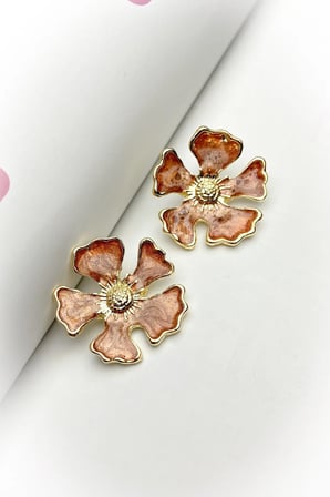 Pembe Gold Kaplama Çiçek Küpe