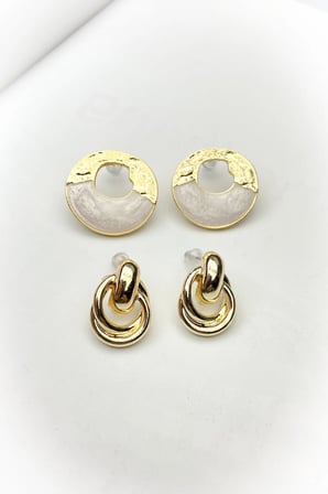 3 Adet Gold Renk Yuvarlak Form Kaplama Set Küpe