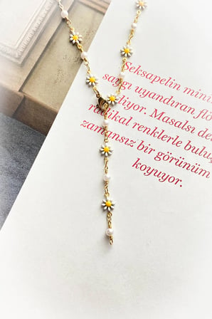 Çelik Y Kolye Taşlı Kalp,Kelebek ve Deniz Kabuğu Figürlü