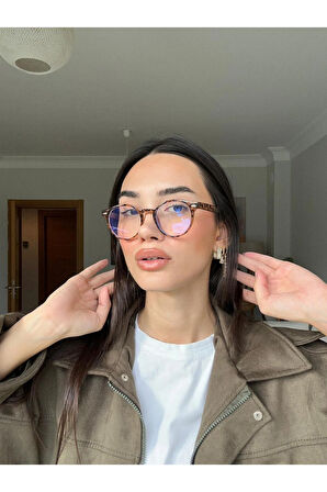 Round Yuvarlak Leopar Unisex Kadın Erkek Mavi Işık Korumalı Gözlük | 50 Ekartman | optik uyumlu